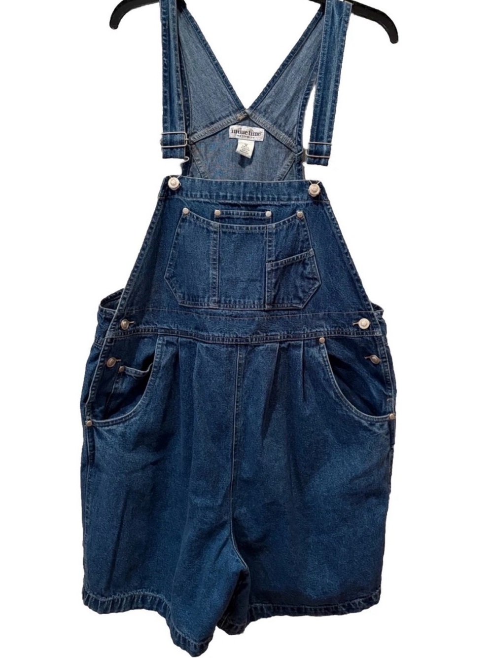 In Due Time Maternity Denim Short Overalls Size Medium Dark Blue - Picture 7 of 7